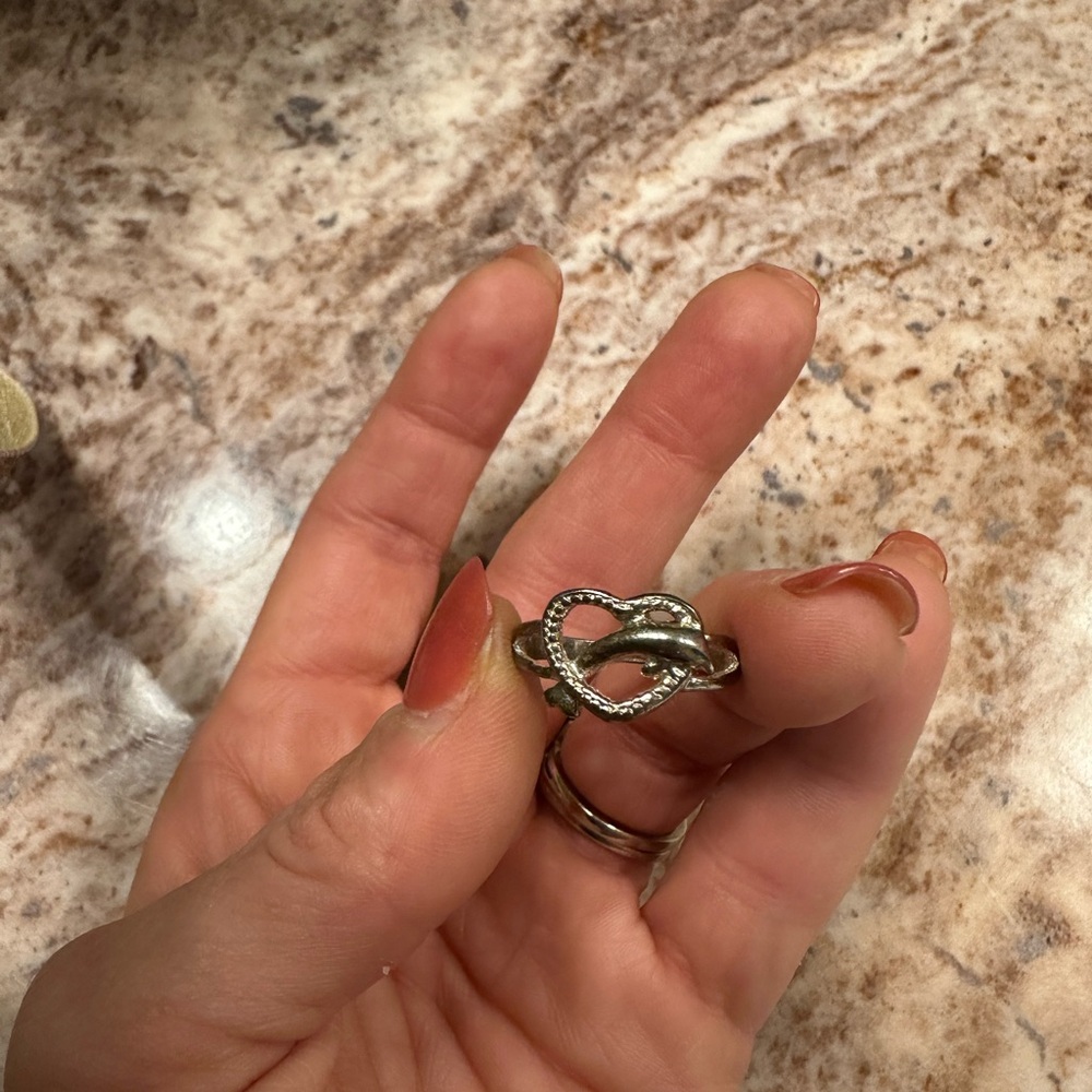 Dolphin Silver Heart Knot Ring